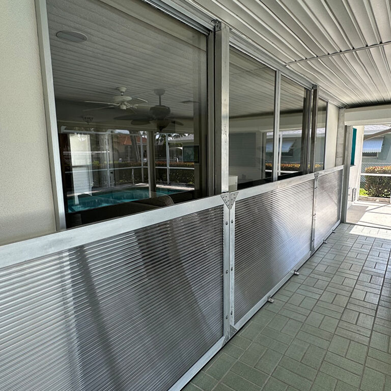 DriTech flood panel installed on patio slider in Southwest Florida